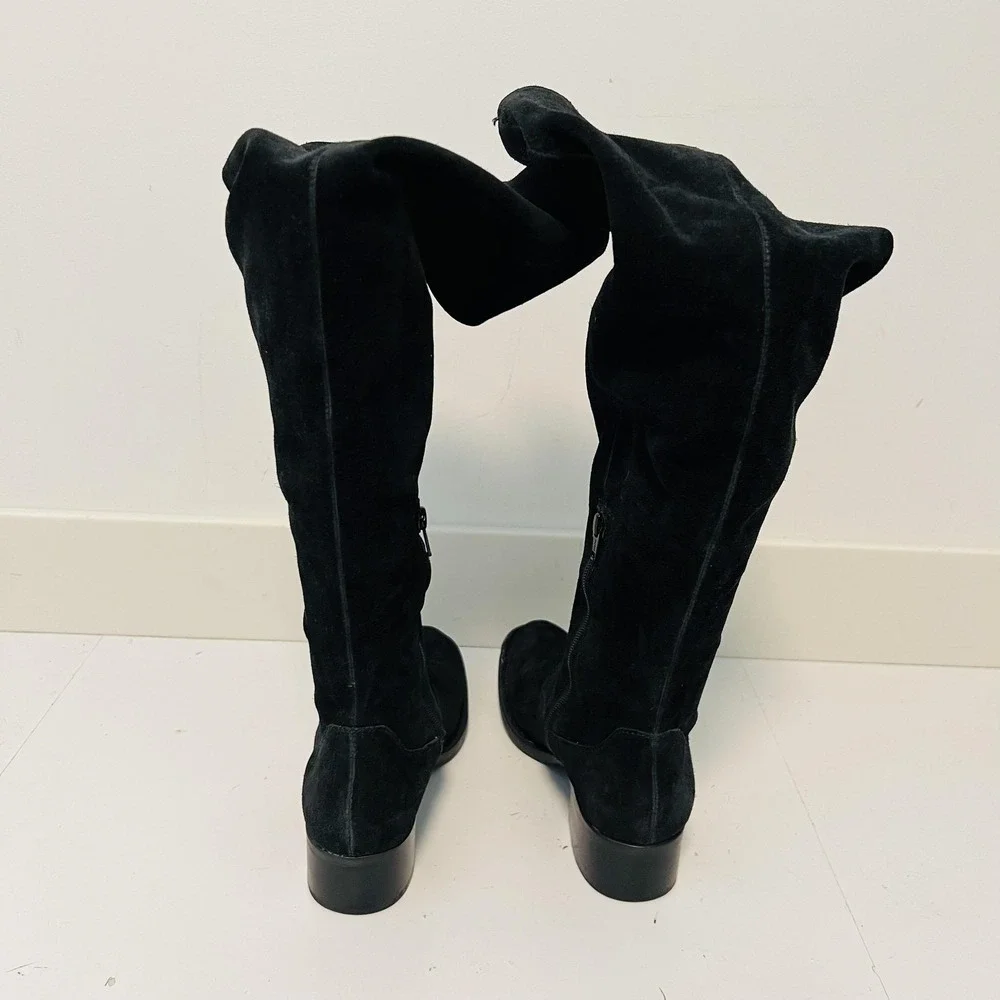 Born Boots Womens 6.5 Black Suede Over Knee Riding Zip Low Block Heel Shoes